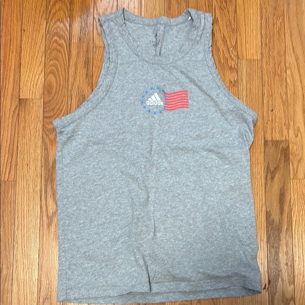 Adidas Gray Tank with Logo and Flag